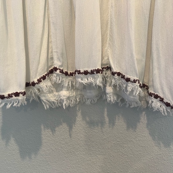 Free People White Gauze Peasant Top Brown Diamond Embroidery Boho Hippie XS - Picture 3 of 9